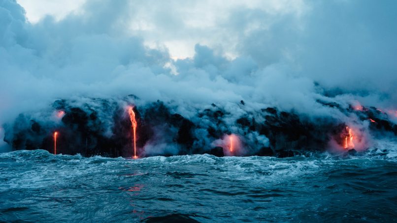 lava dripping to ocean