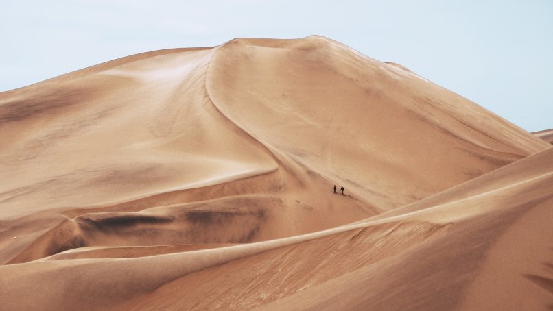 two people standing in desert field during daytime