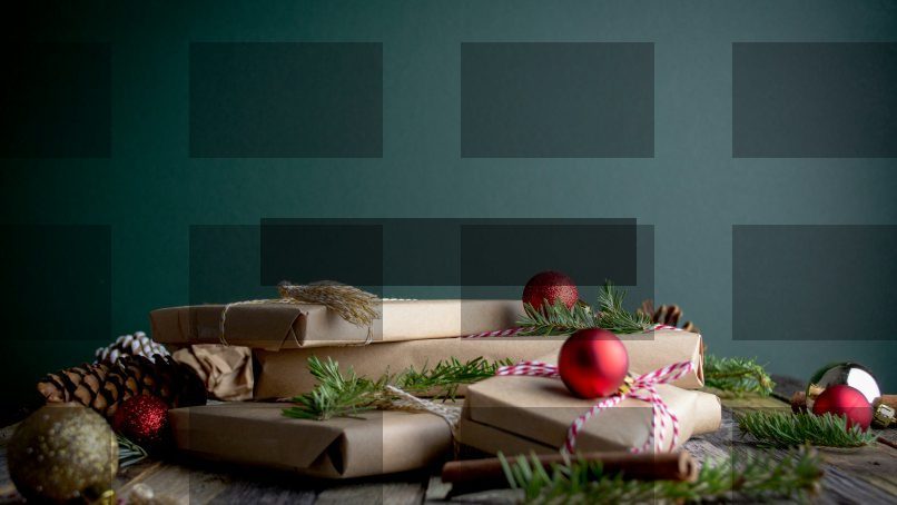 gift boxes with red baubles on top — Samsung Frame TV art