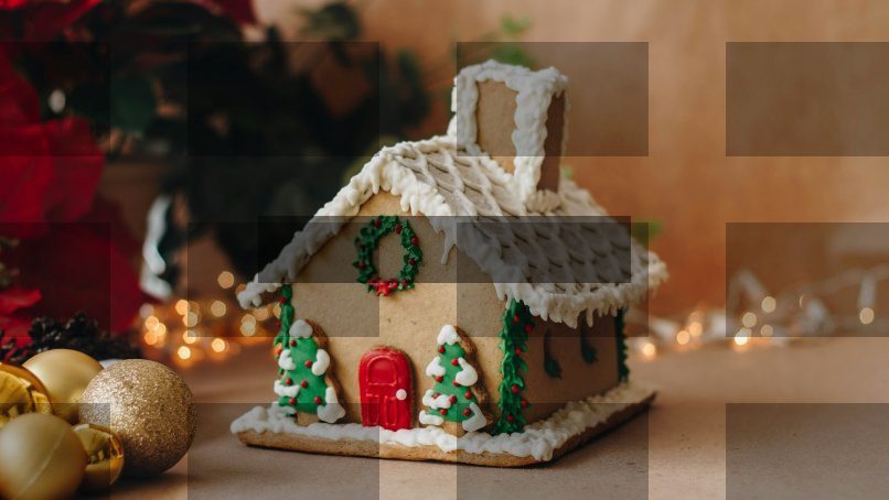 a gingerbread house decorated with christmas decorations — Samsung Frame TV art