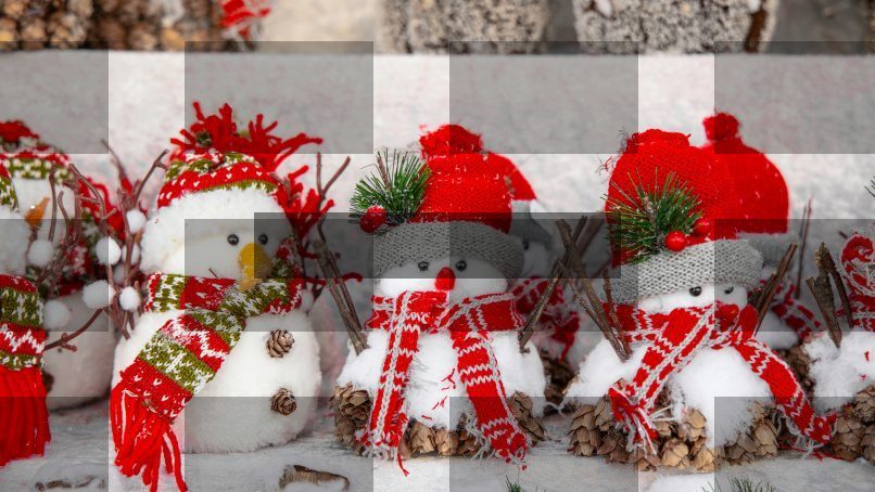 white snowman with red and green christmas baubles — Samsung Frame TV art