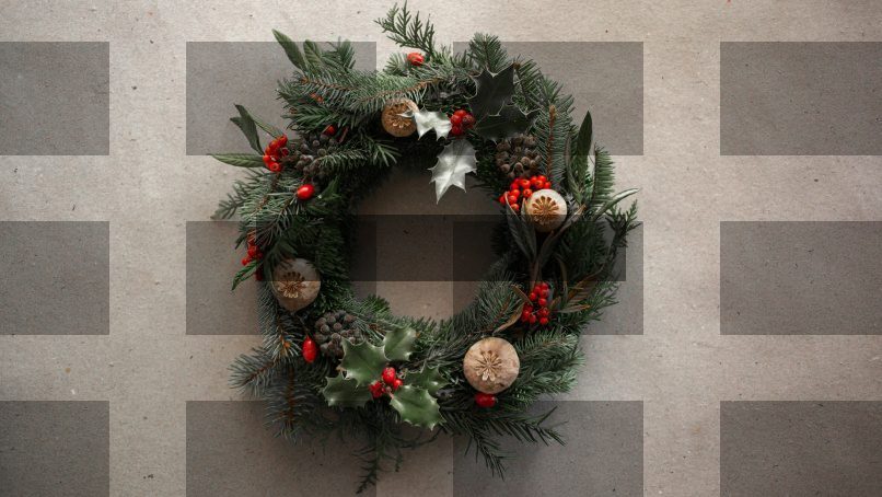 green and brown wreath with baubles — Samsung Frame TV art