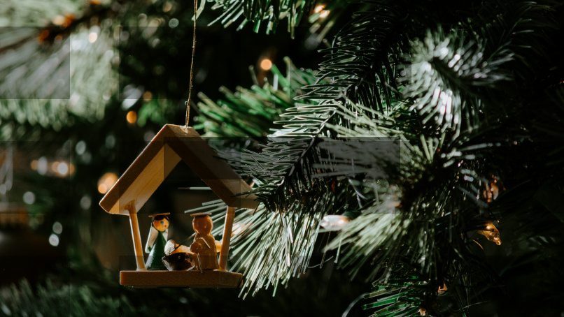 The Nativity of Christ-themed wooden Christmas ornament — Samsung Frame TV art