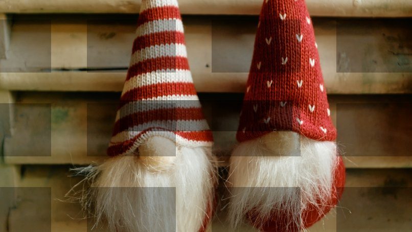 Two gnomes with white beards and patterned hats — Samsung Frame TV art