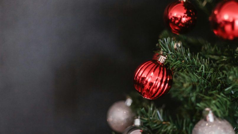 red and silver baubles on Christmas tree