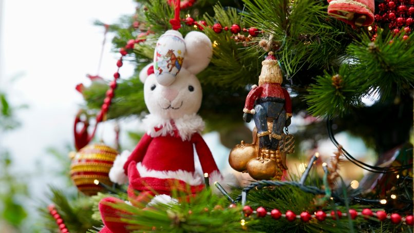 white and red rabbit plush toy ornament