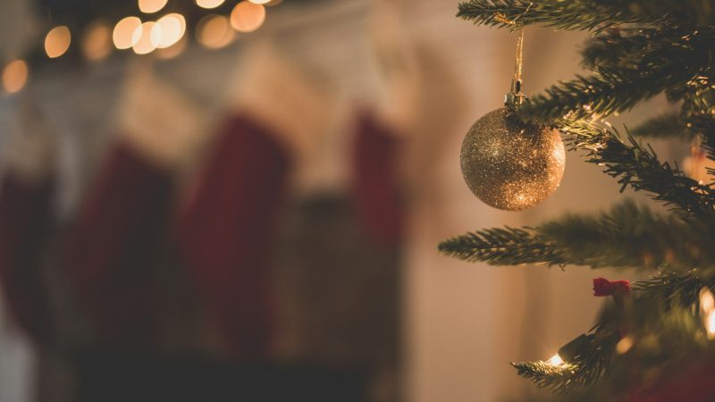 closeup photo of baubles on christmas tree — Samsung Frame TV art