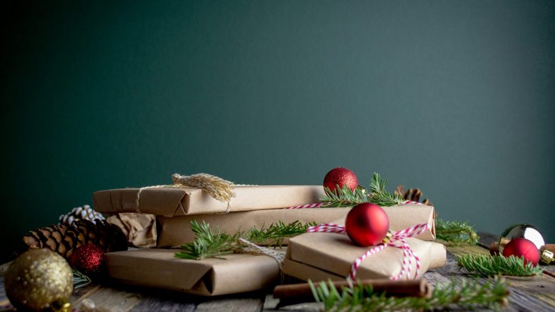 gift boxes with red baubles on top — Samsung Frame TV art