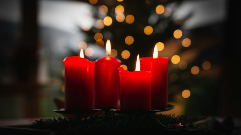 shallow focus photo of four red lighted candles — Samsung Frame TV art