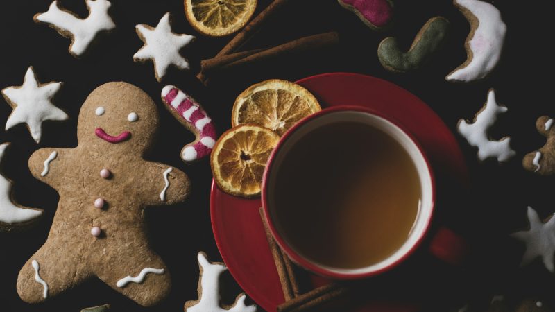 a cup of tea and some cookies on a table — Samsung Frame TV art