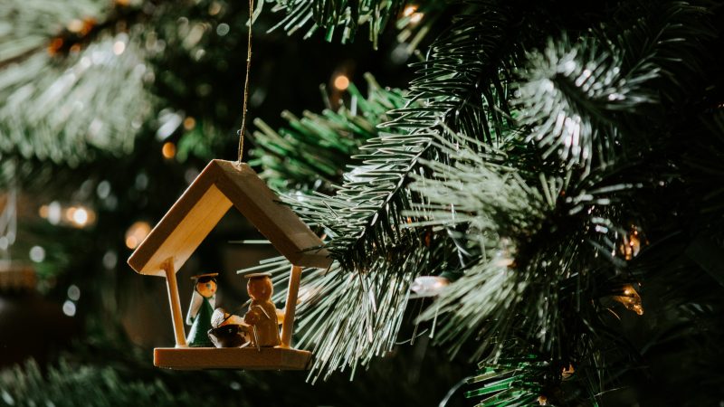 The Nativity of Christ-themed wooden Christmas ornament — Samsung Frame TV art
