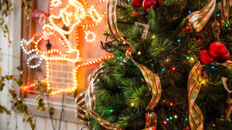 green and red Christmas tree near yellow neon light — Samsung Frame TV art