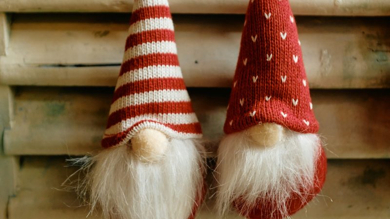 Two gnomes with white beards and patterned hats — Samsung Frame TV art