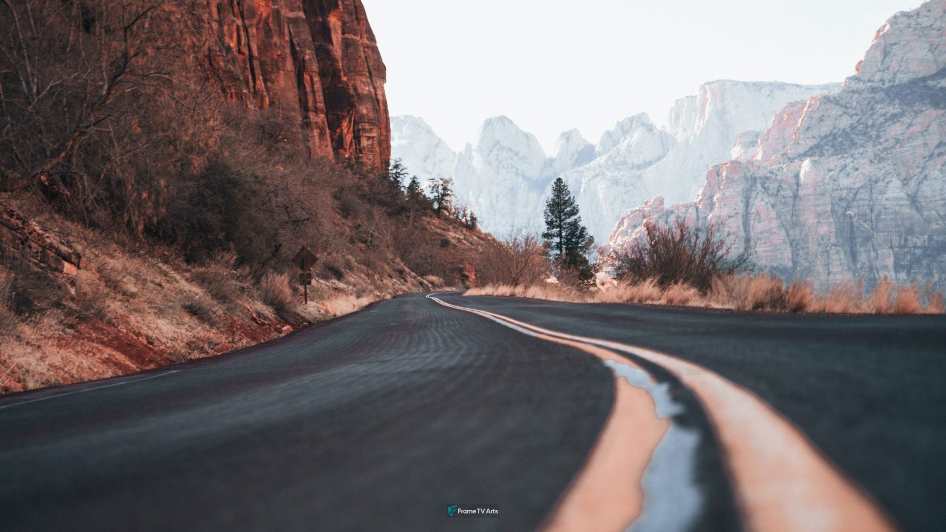 A curvy canyon highway in the day time — Samsung Frame TV art