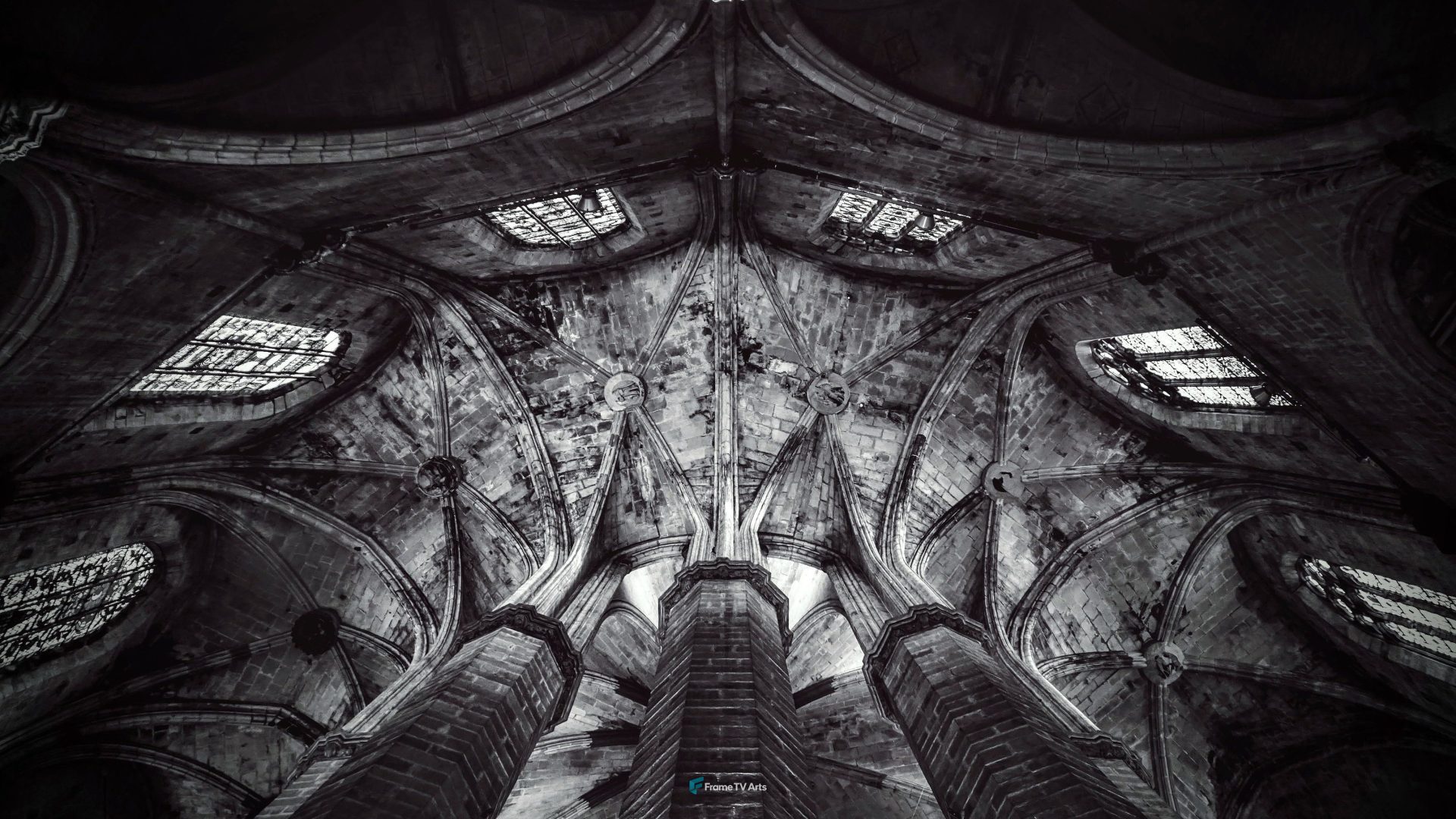 Black and white view of Church Pillar from Below — Samsung Frame TV art