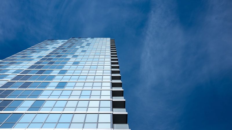 Glass Tower with Balconies From Below — Samsung Frame TV art