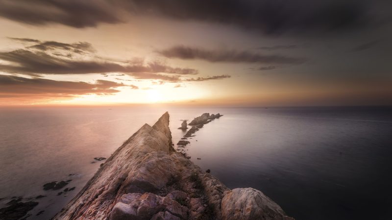 Rock and Ocean with sunset — Samsung Frame TV art