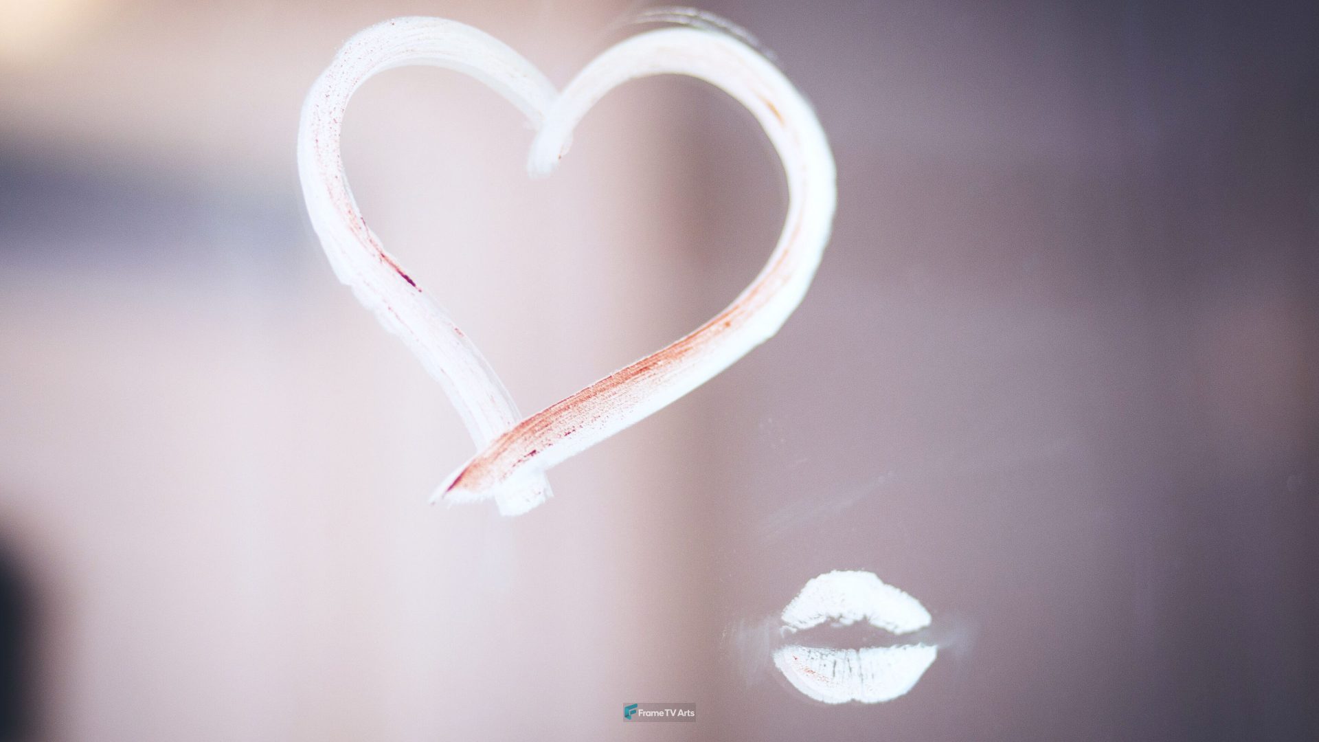 Heart drawn in fog on glass and kiss lip imprint — Samsung Frame TV art