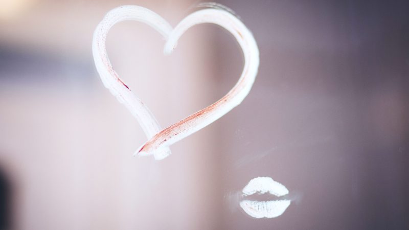 Heart drawn in fog on glass and kiss lip imprint — Samsung Frame TV art