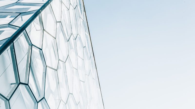 Abstract geometric glass facade of building — Samsung Frame TV art