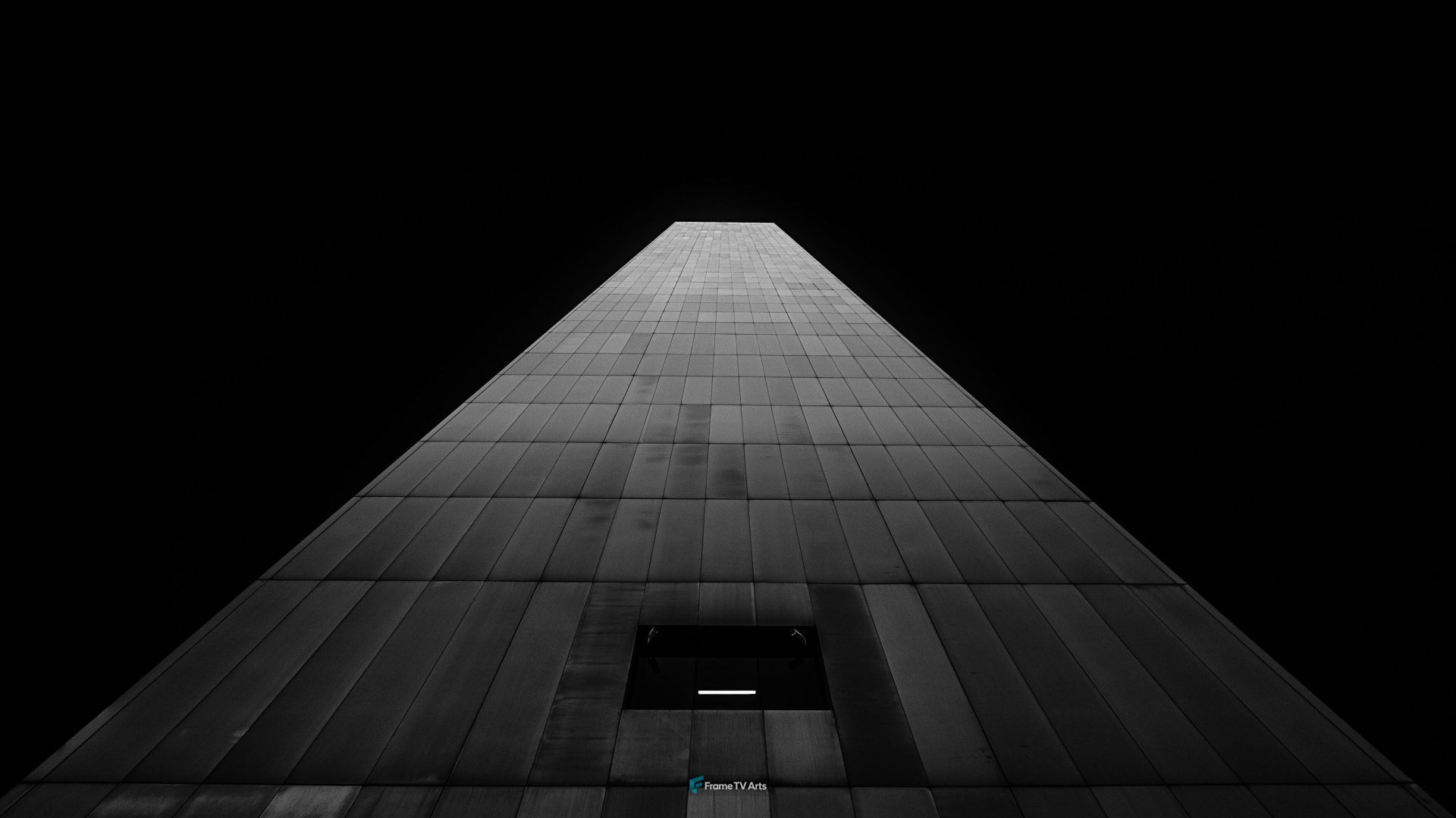 Upward view of a tall building in monochrome — Samsung Frame TV art