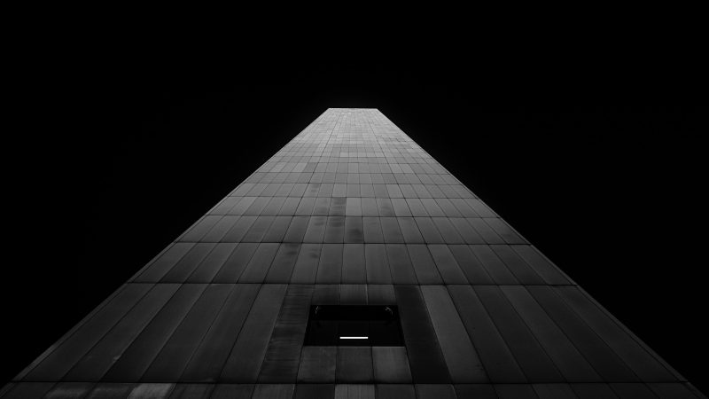 Upward view of a tall building in monochrome — Samsung Frame TV art