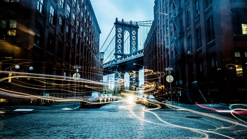 Time-lapse photo of cityscape with bridge — Samsung Frame TV art