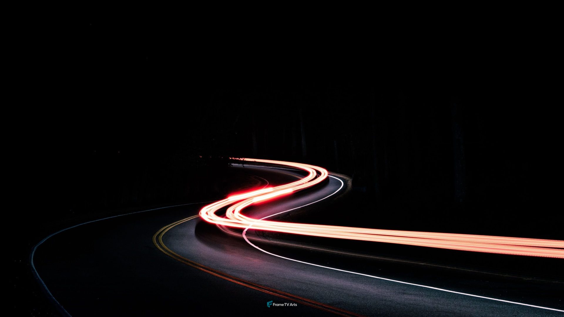 Curving road with light trails at night — Samsung Frame TV art