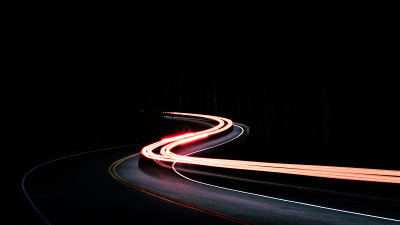 Curving road with light trails at night — Samsung Frame TV art