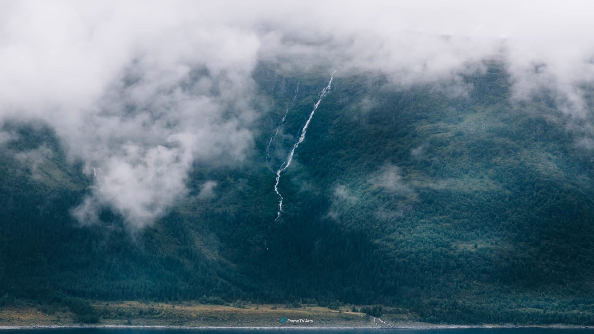 Mountain landscape with mist and waterfall — Samsung Frame TV art