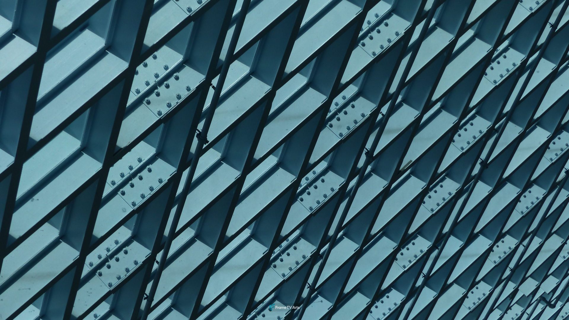 Abstract pattern of a blue geometric facade — Samsung Frame TV art