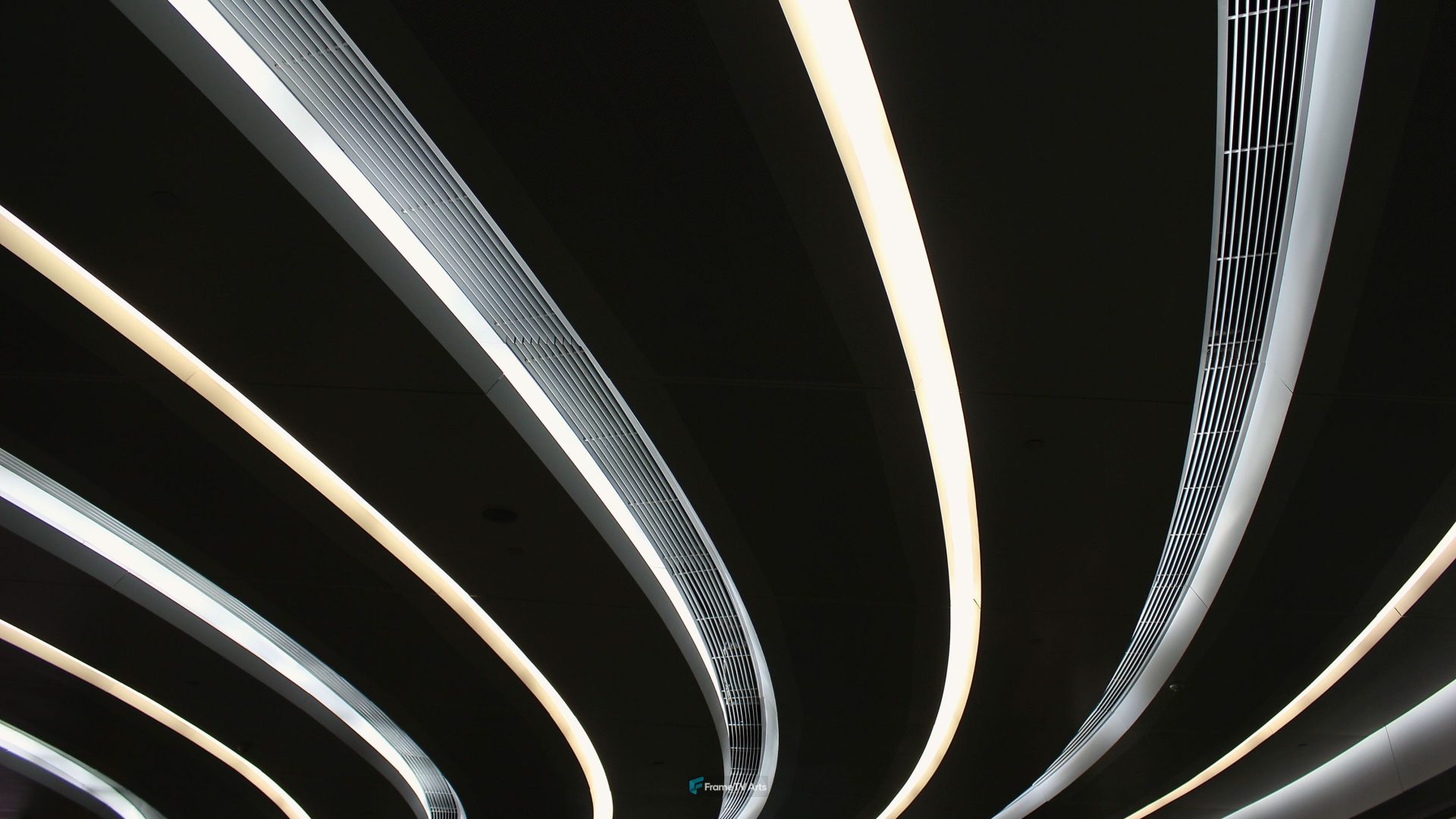 Modern Curved Ceiling with Bright Lights in Dark Space — Samsung Frame TV art