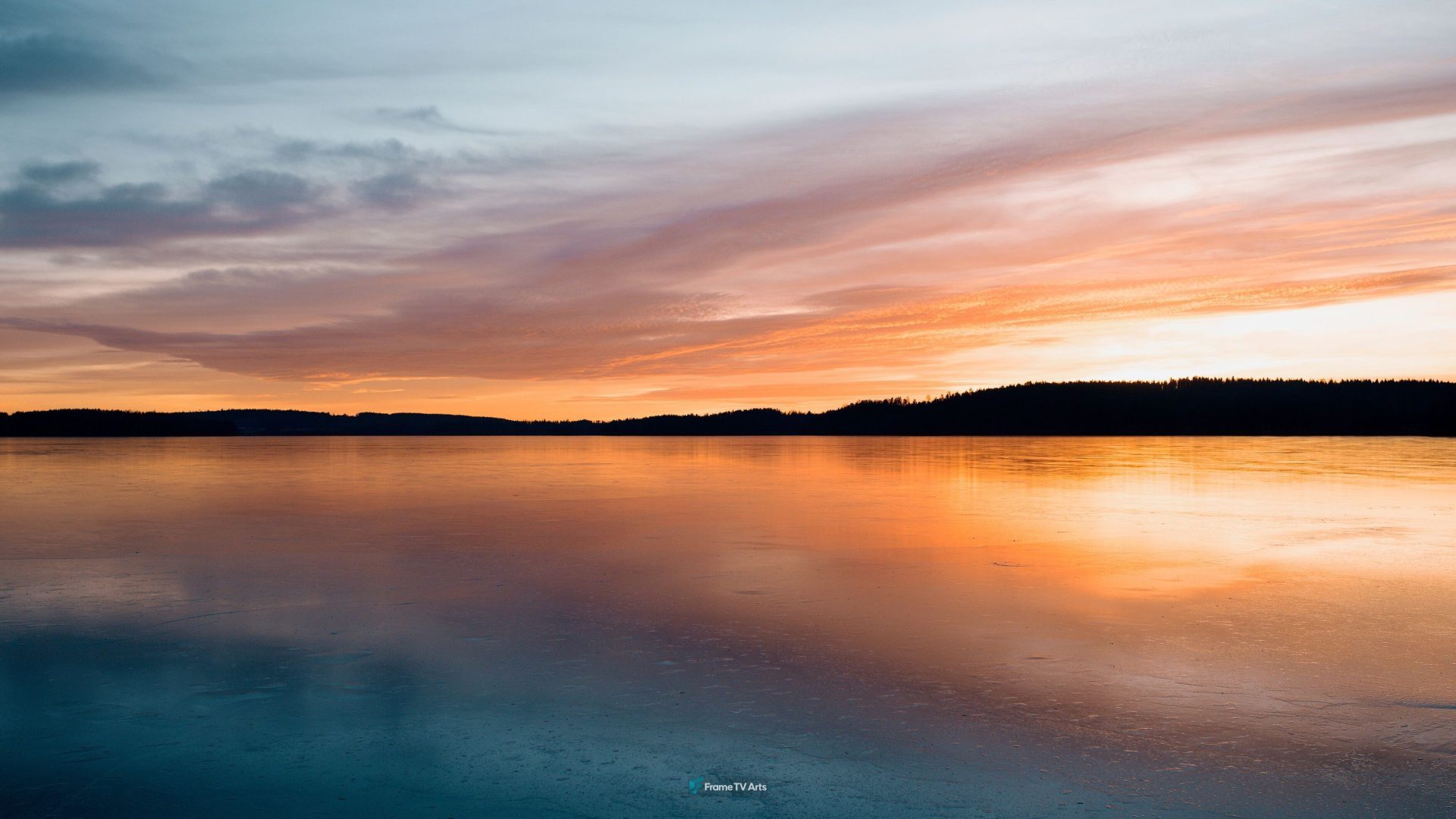 Colorful sunset reflecting on calm frozen lake — Samsung Frame TV art