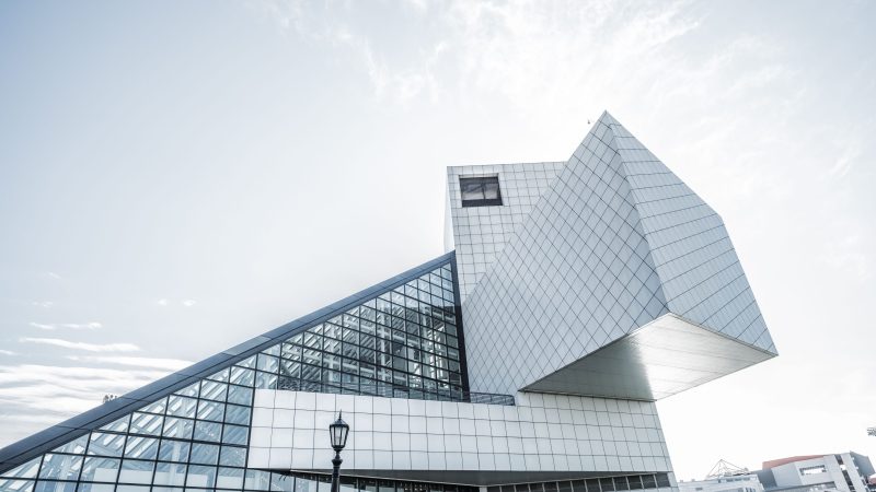 Modern architecture building with geometric shapes under blue sky. — Samsung Frame TV art
