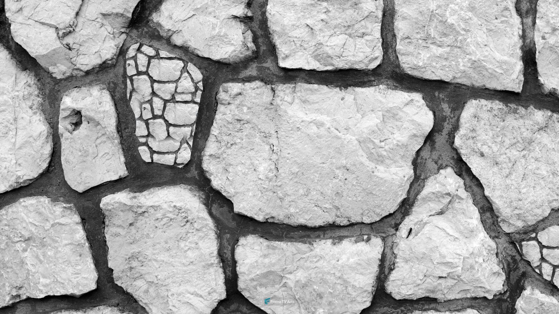 Gray stone wall composed of unevenly shaped blocks with mortar — Samsung Frame TV art