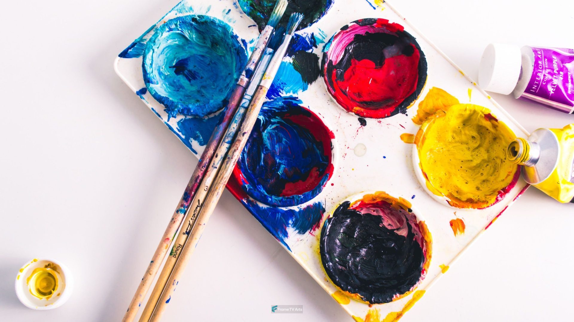 Colorful artist palette with brushes and paints — Samsung Frame TV art