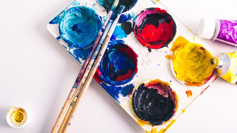 Colorful artist palette with brushes and paints — Samsung Frame TV art
