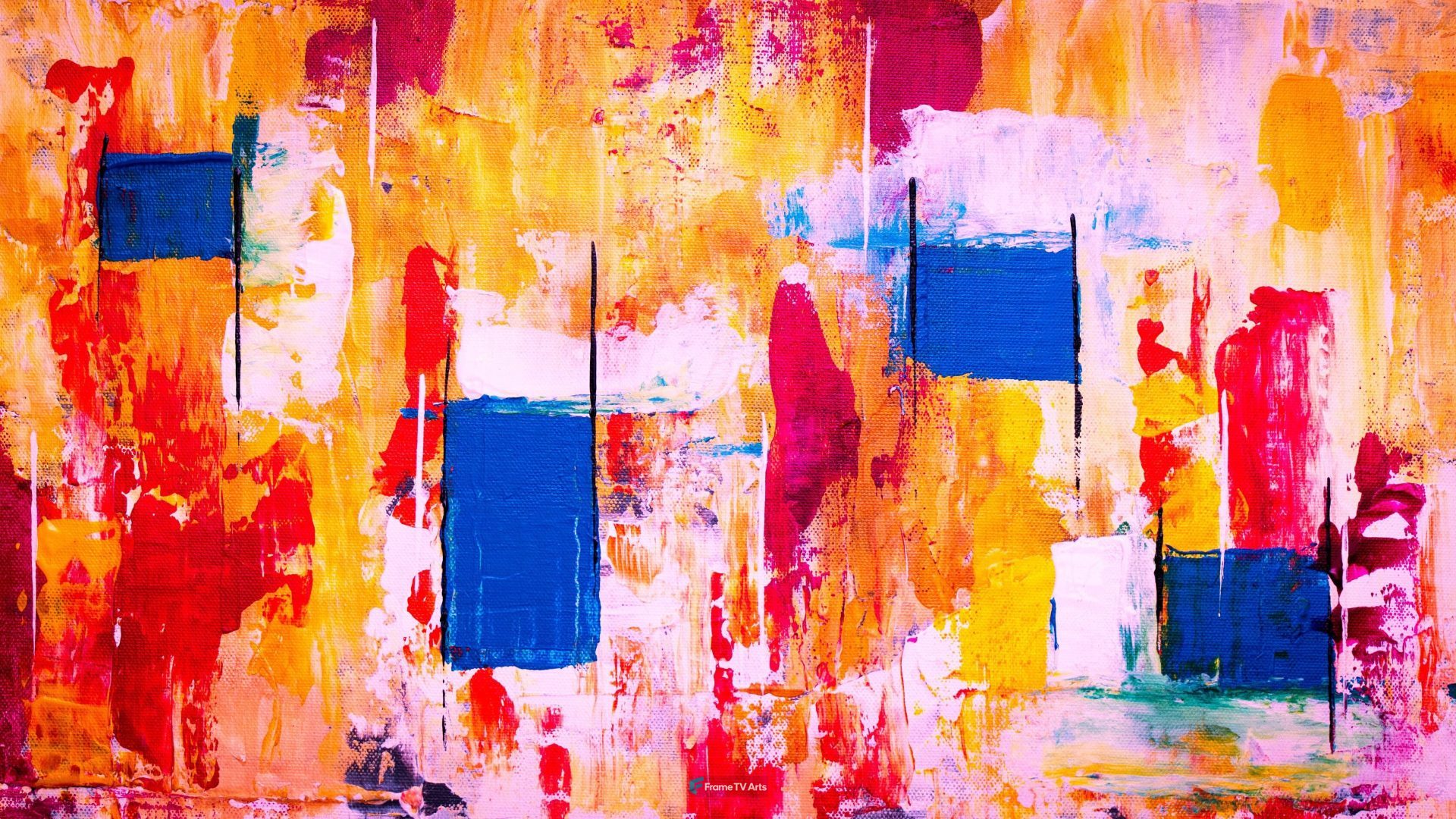 Warm-toned abstract painting with blue accents. — Samsung Frame TV art