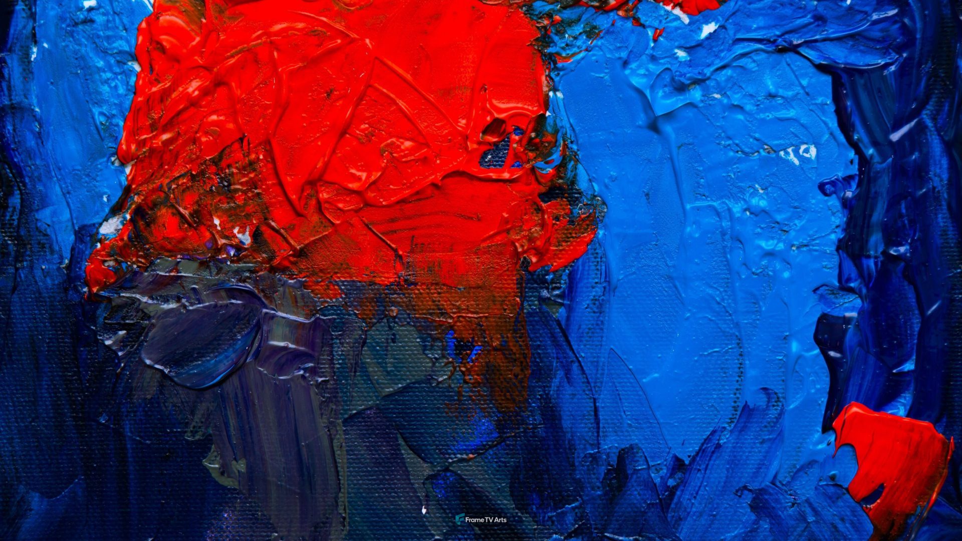 Bold and textured abstract painting with red and blue hues — Samsung Frame TV art