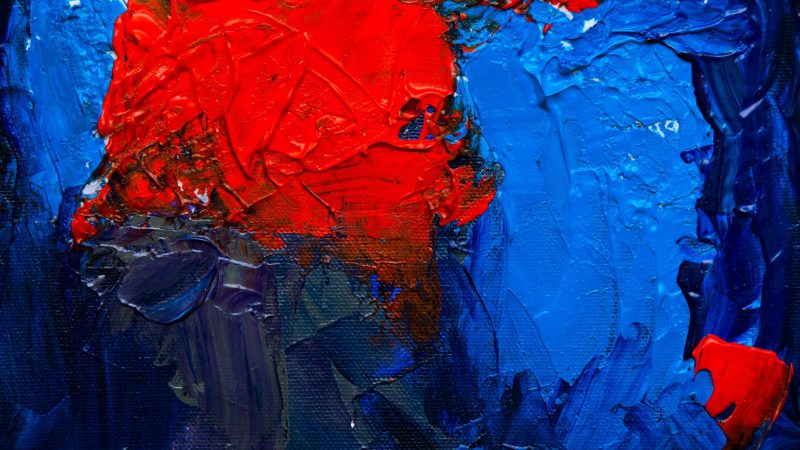 Bold and textured abstract painting with red and blue hues — Samsung Frame TV art