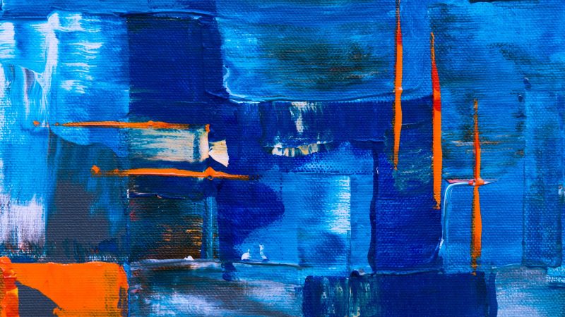 Vibrant blue abstract painting with orange accents — Samsung Frame TV art