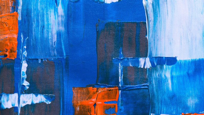 Blue and orange abstract painting with textured layers — Samsung Frame TV art
