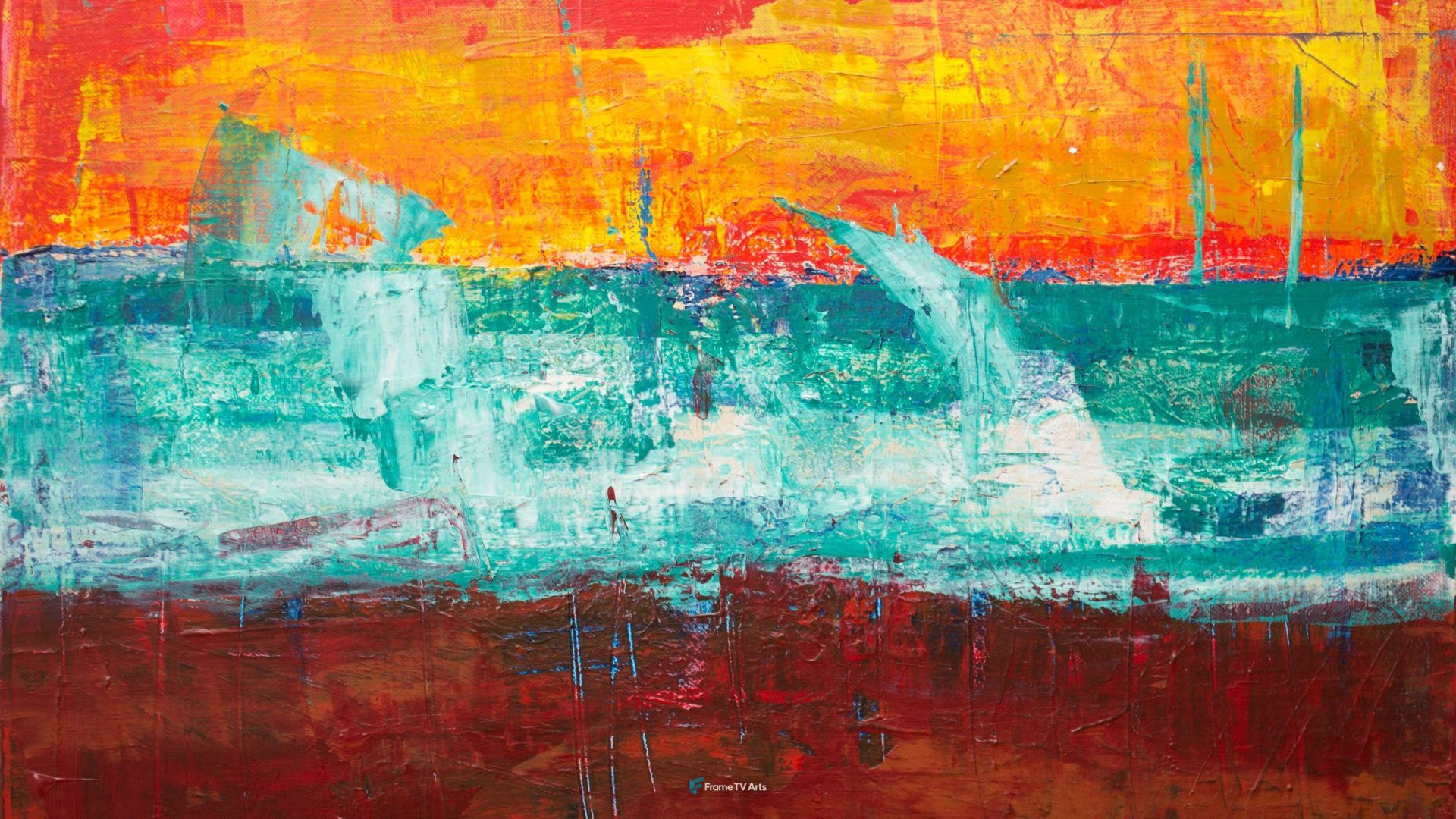 Vibrant sunset abstract with aquamarine and ochre tones — Samsung Frame TV art