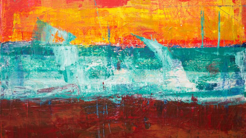 Vibrant sunset abstract with aquamarine and ochre tones — Samsung Frame TV art
