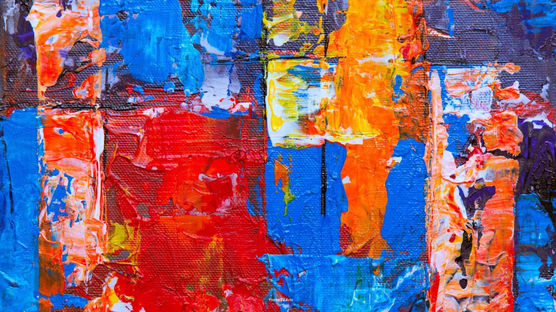 Vibrant abstract artwork with blue, red, and orange hues. — Samsung Frame TV art