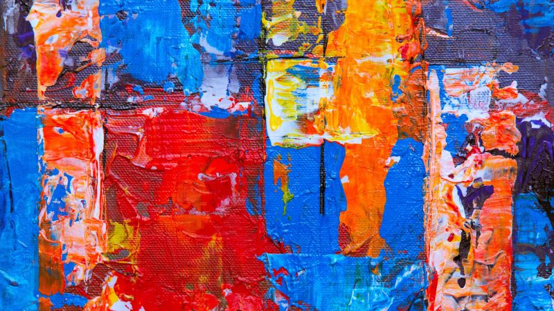 Vibrant abstract artwork with blue, red, and orange hues. — Samsung Frame TV art