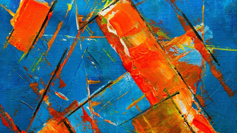 Abstract painting with bold orange accents on blue — Samsung Frame TV art
