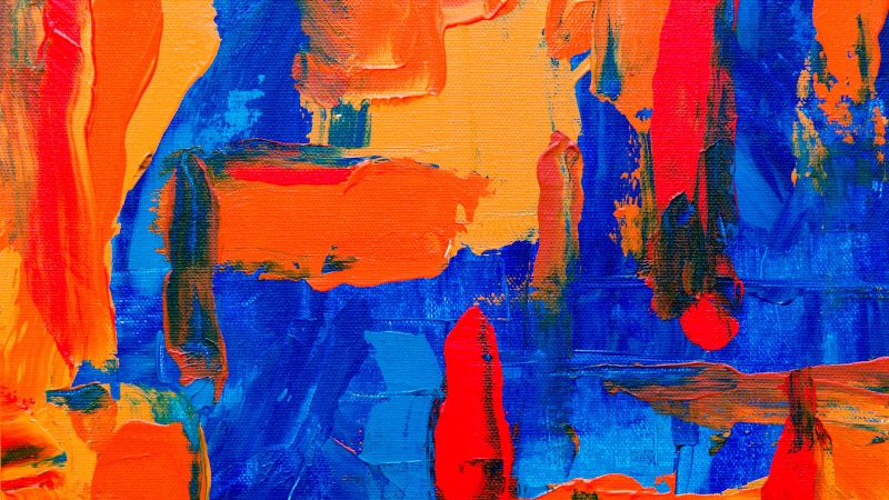 Abstract painting with orange and blue brush strokes. — Samsung Frame TV art