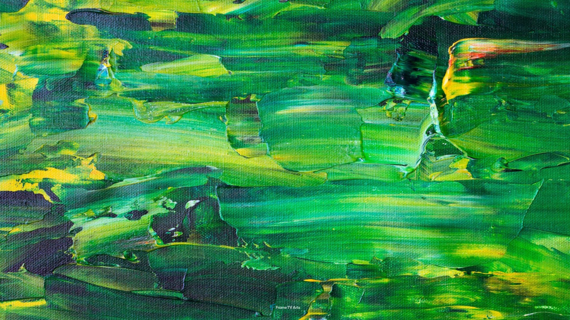 A vibrant mix of green abstract brushstrokes on canvas — Samsung Frame TV art