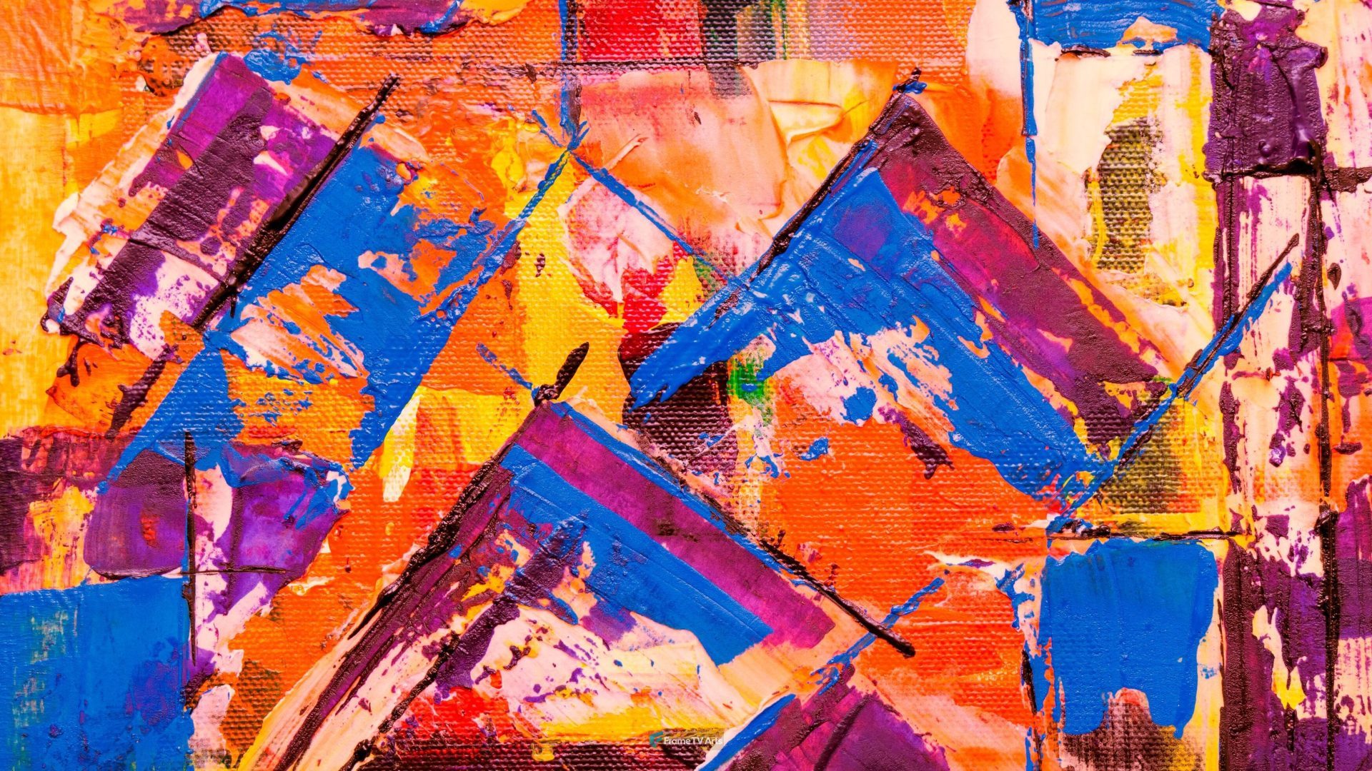 Dynamic abstract shapes and colors on textured canvas — Samsung Frame TV art